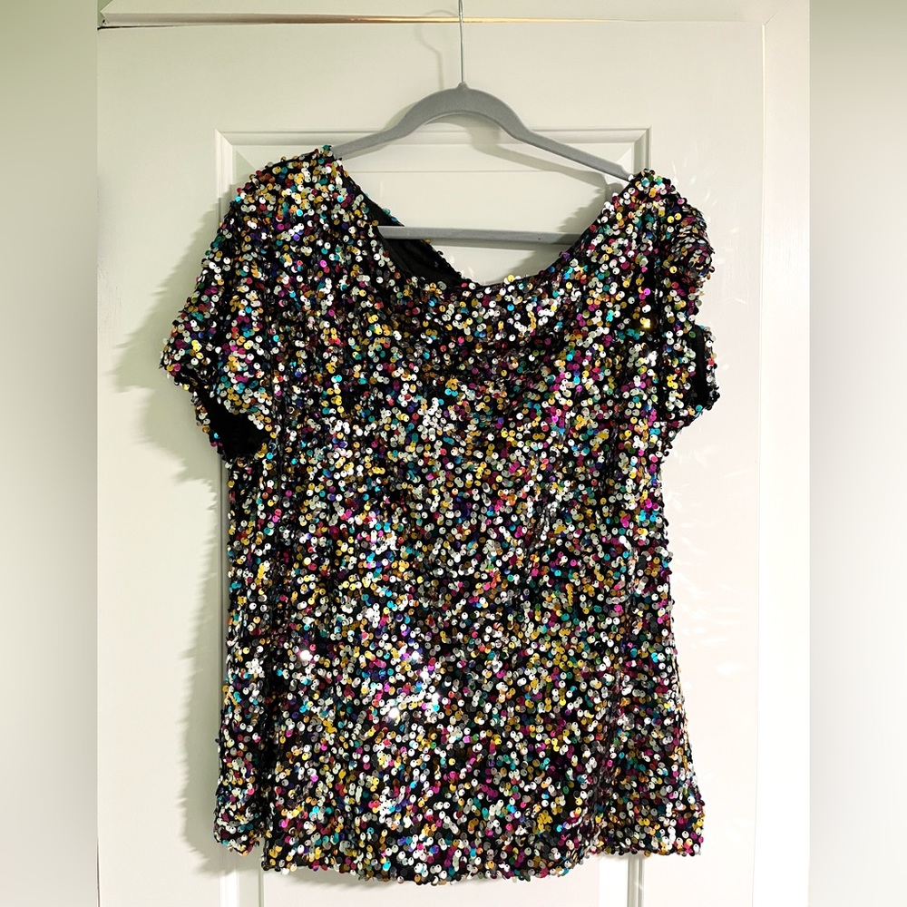 Anna-Kaci off-the-shoulder multi-colored sequin top, size XXL